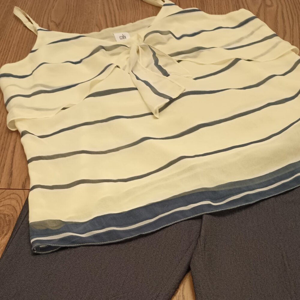 Cabi Size L Yellow and Blue Striped Top